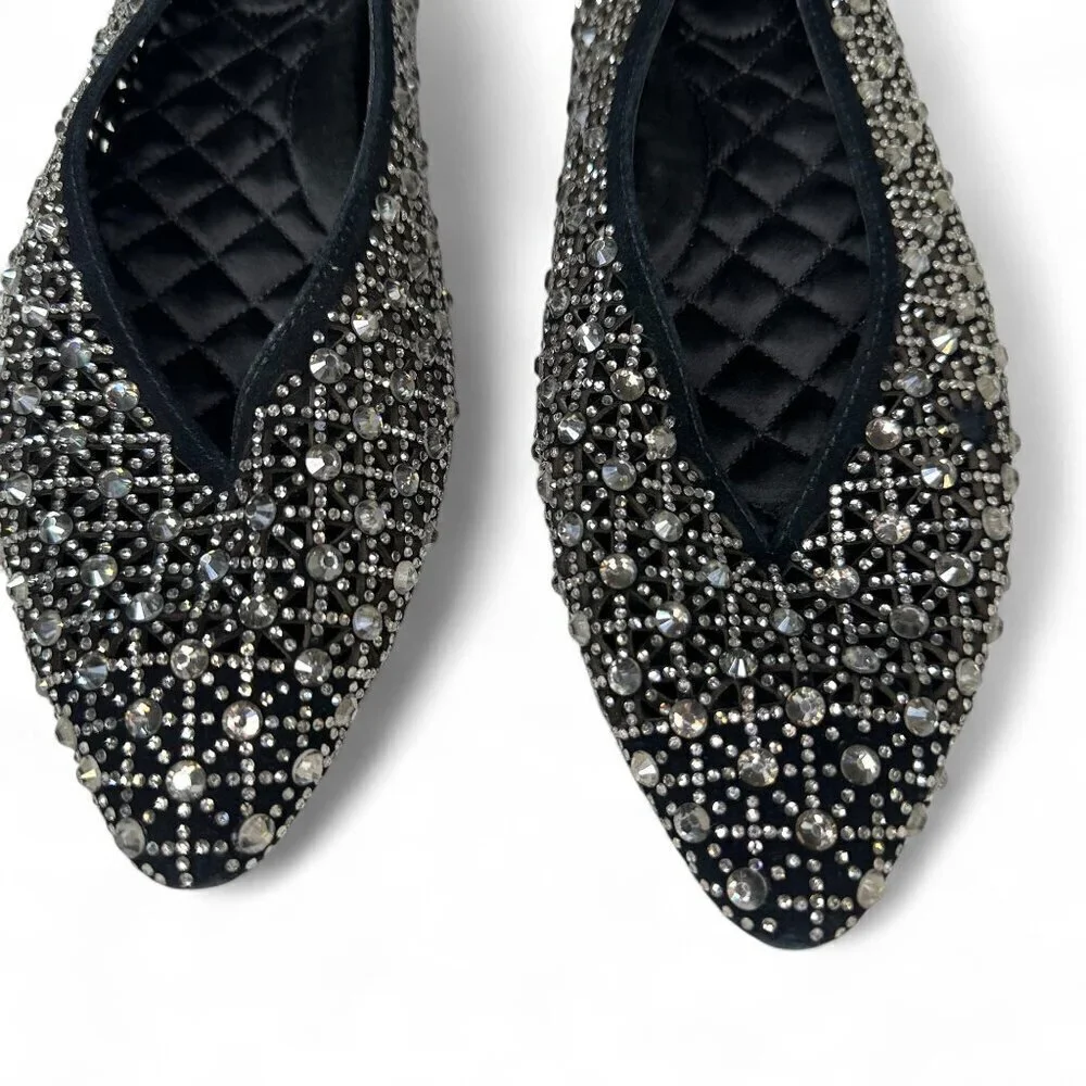 Birdies Women's Goldfinch Pointed Toe Suede Ballet Flat in Pewter Crystal 8.5 - Picture 13 of 16